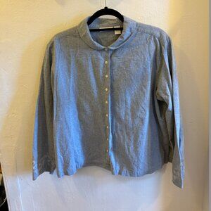 Grey J. Jill blouse with Embroidered Sleeve and Peter Pan Neck